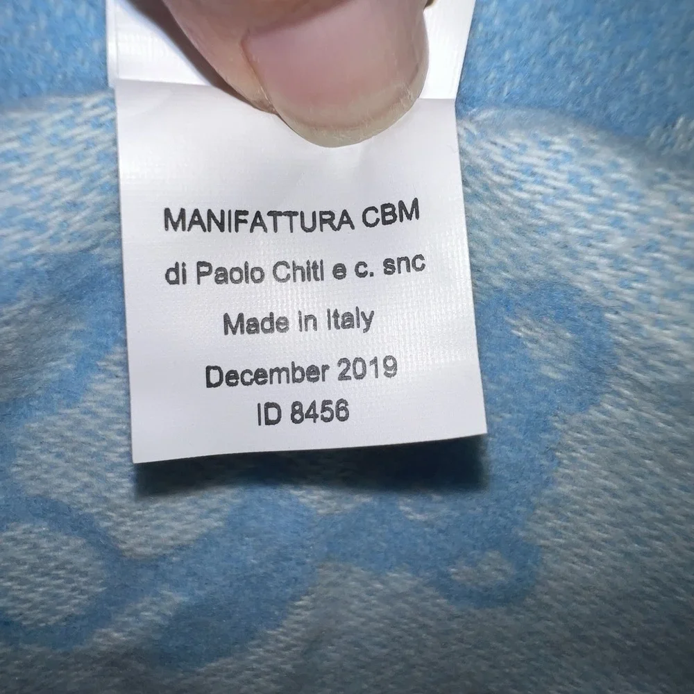 Baby Blanket Blue Teddy Bear La Copertina ITALY Cotton Blend Fringe Receiving